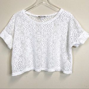 White Floral Knit/Lace Style Crop Top